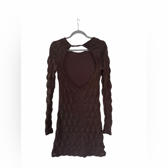 Free People Paulie Mini Dress Sz M Brown Open Back textured Long Sleeve NWT - Picture 10 of 11